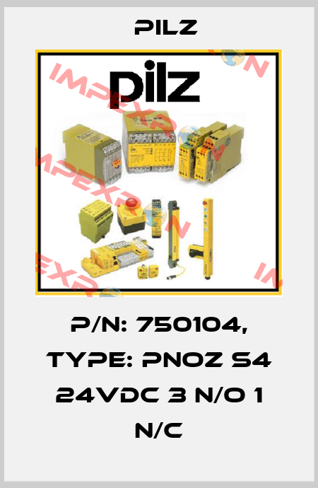 p/n: 750104, Type: PNOZ s4 24VDC 3 n/o 1 n/c Pilz