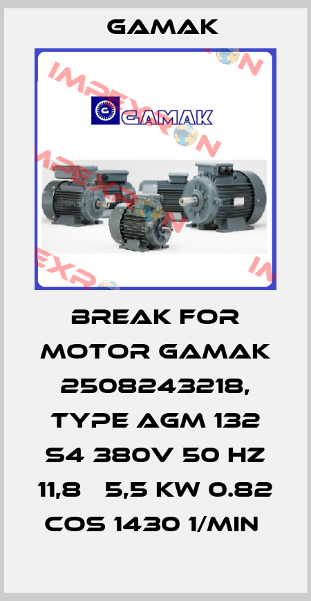 BREAK FOR MOTOR GAMAK 2508243218, TYPE AGM 132 S4 380V 50 HZ 11,8А 5,5 KW 0.82 COS 1430 1/MIN  Gamak