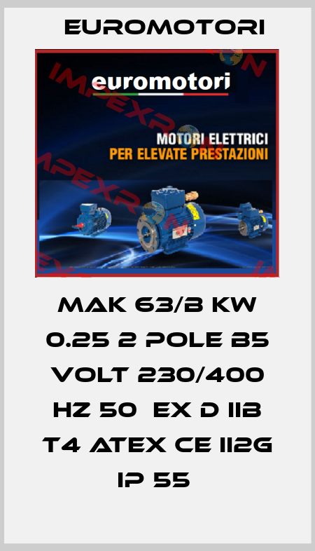 MAK 63/B KW 0.25 2 POLE B5 VOLT 230/400 HZ 50  EX D IIB T4 ATEX CE II2G IP 55  Euromotori