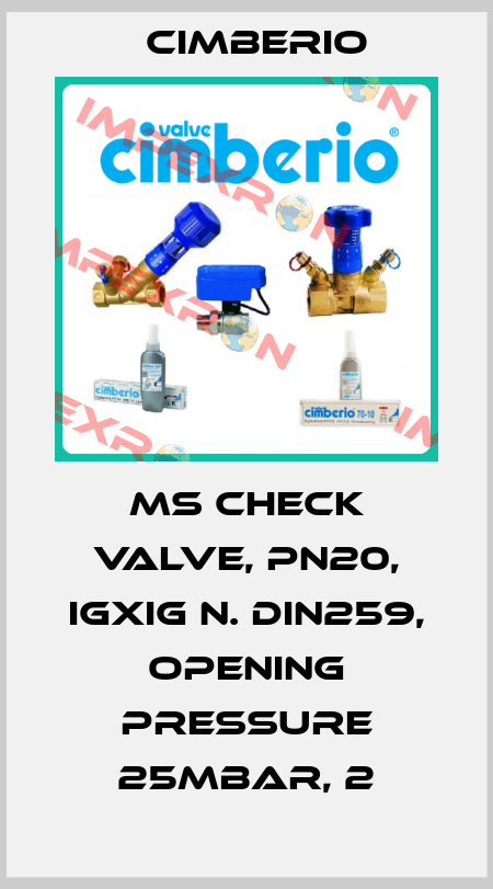 MS check valve, PN20, IGXiG n. DIN259, opening pressure 25mbar, 2 Cimberio
