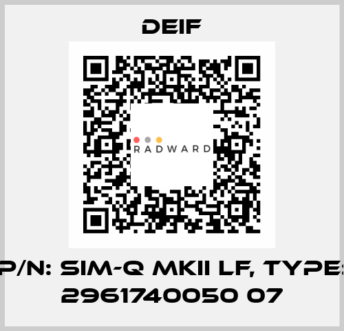 P/N: SIM-Q MKII LF, Type: 2961740050 07 Deif