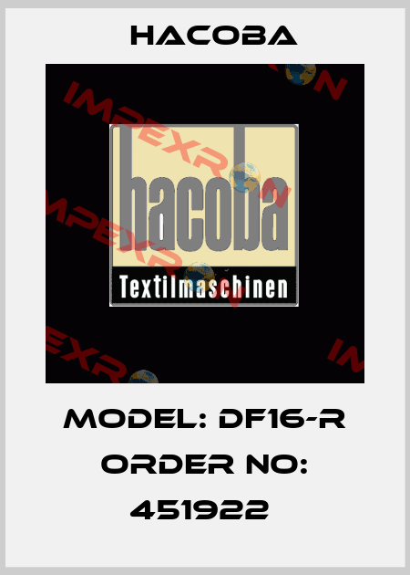 Model: DF16-R Order No: 451922  HACOBA