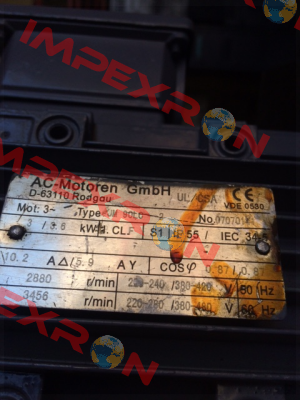 Type: JM 90LC 2, obsolete, replacement PDM-2-B3-3-100L-A-Z1UL (brand ATG) (check type of construction)  AC Motoren