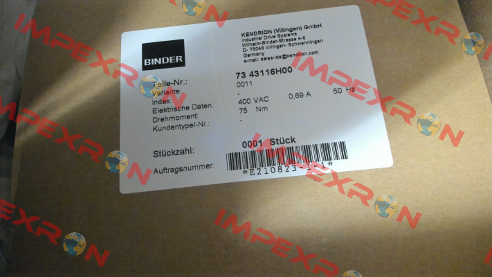 73 43116H00-0011 Binder