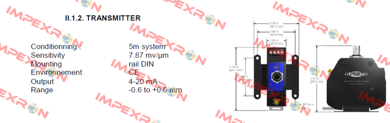 Transmitter with output 4-20 mA (-0.6 to 0.6 mm) CTC