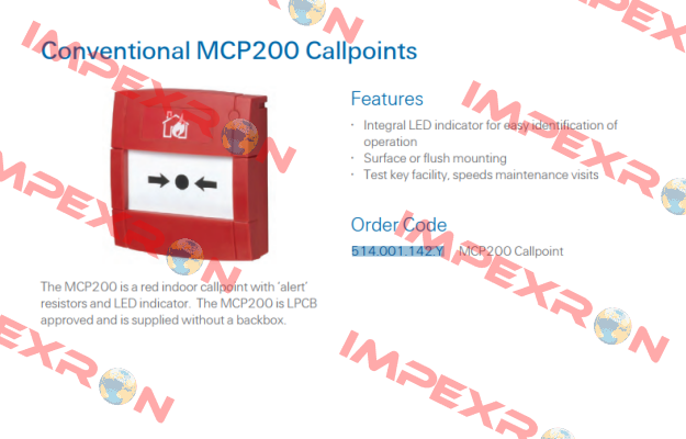 p/n: 514.001.142.Y , type MCP200  THORN SECURITY