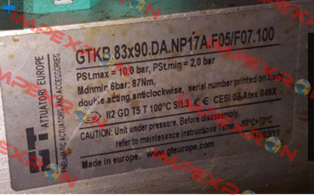 GTKB. 83x90.DA.NP17A.F05/F07.100 - old version  GT Attuatori