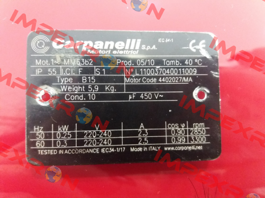 Mot.1 MM63b2  Motor Code: 4402027/MA Type: B15 Carpanelli