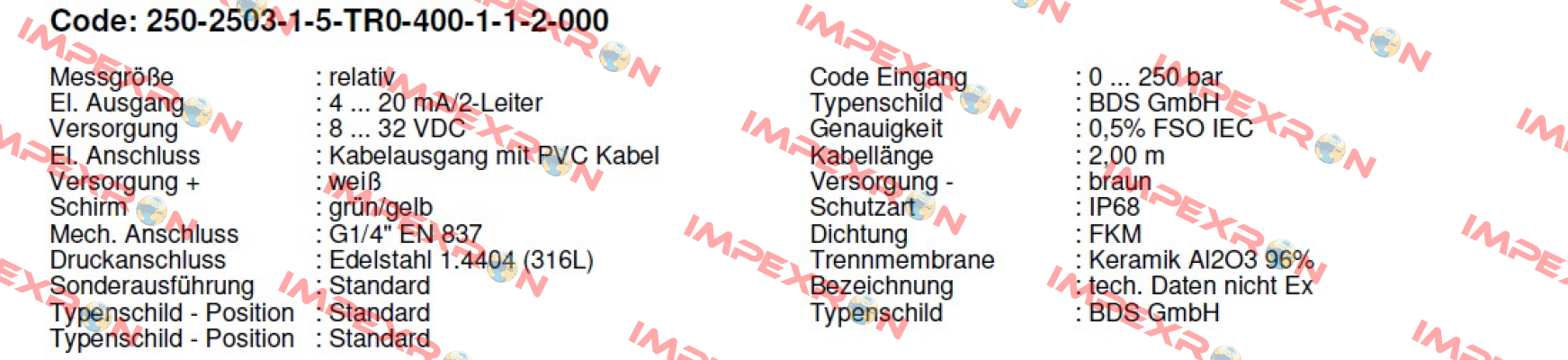 250-2503-1-5-TR0-400-1-1-2-000 DMK 331  Bd Sensors