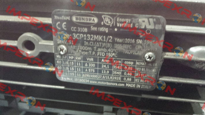 3CP132MK1/2 (OEM for FPZ) - obsolete, replaced by - GR.132 - 15 HP 330/575-60 UR PREMIUM  (Art. 4051+0107) Bonora