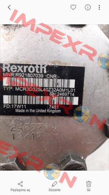 P/N: R921807039 Type: MCR3D325L40Z32A0M1L01 obsolete/replacement P/N: R921812184 Type: MCR3D325L40Z33A0M1L01SO533  Rexroth