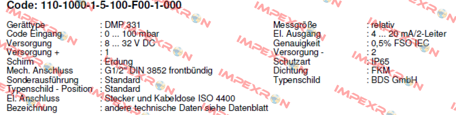 DMP331 Code:110-1000-1-5-100-F00-1-000 Bd Sensors