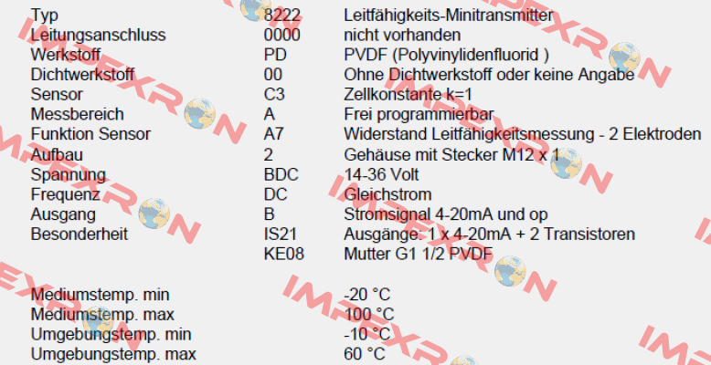 P/N: 00559612, Type: 8222-0000-PD00-C3-A-A7-2-BDC/DC-B * IS21+KE08 Burkert