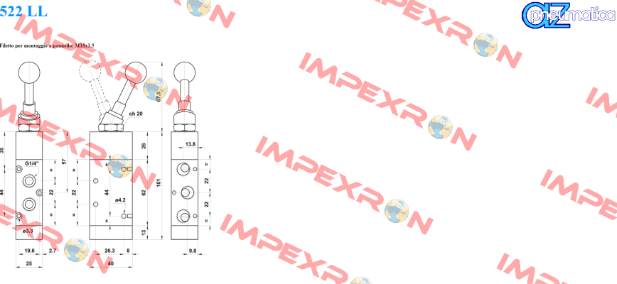 01.050.4 Type 522 LL, 1/4" AZ Pneumatica