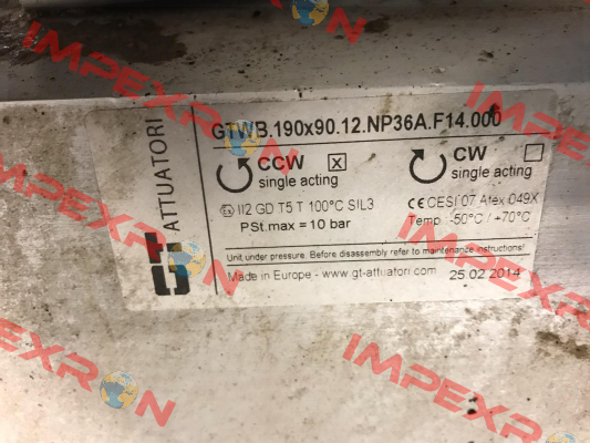 GTWB.190x90.12.NP36A.F14.000 GT Attuatori