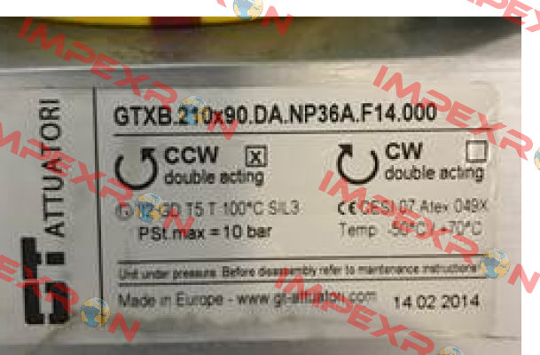 GTXB.210x90.DA.NP36A.F14.000 GT Attuatori