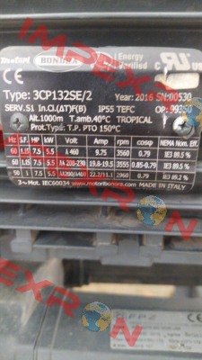 (4051+0099)GR.132 - 2 POLI  - 7.5 HP (5.5 kW) 200/400V 50Hz  208-230/460V 60Hz Bonora