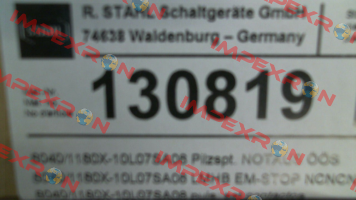 P/N: 130819, Type: 8040/1180X-10L07SA08 Stahl