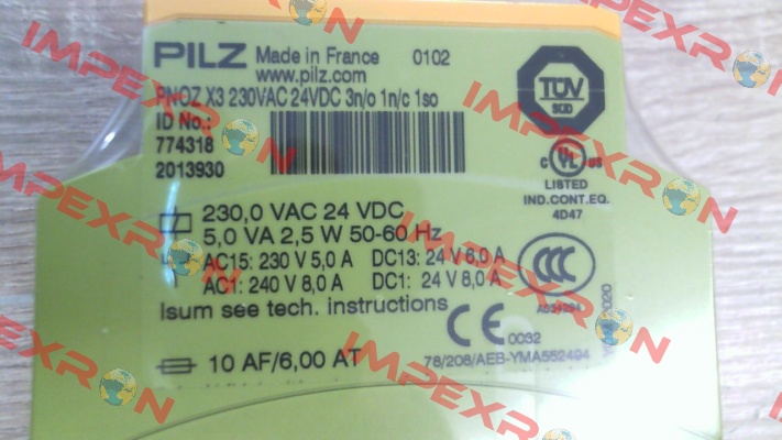 p/n: 774318, Type: PNOZ X3 230VAC 24VDC 3n/o 1n/c 1so Pilz