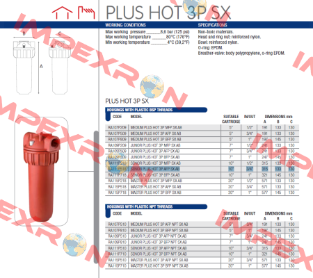 SENIOR PLUS HOT 3P AFP SX10 (RA111P518) Atlas Filtri